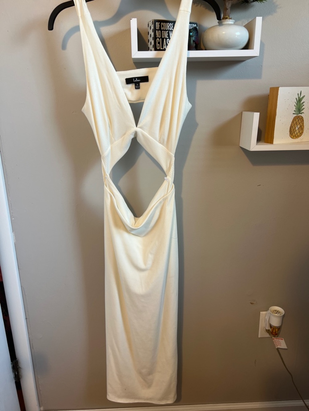 Lulu's Cream Ribbed Cutout Maxi Dress